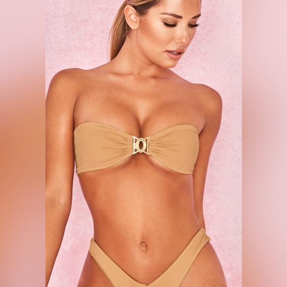 NWT House of CB London Bikini Swimsuit Bandeau Top Miyato Pale Gold XS - Picture 1 of 10
